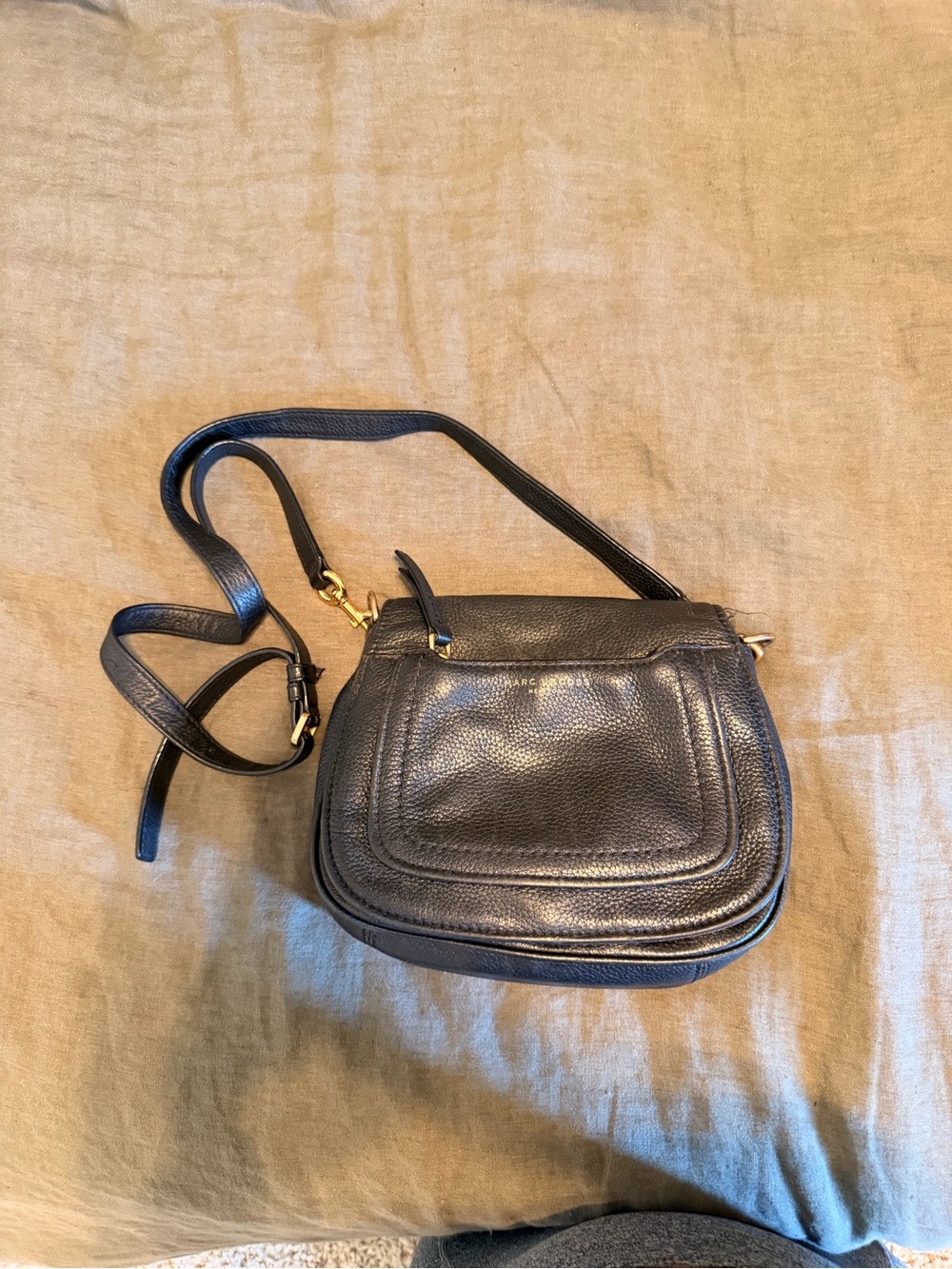 Marc Jacobs Black Pebbled Leather Crossbody with Gold Hardware